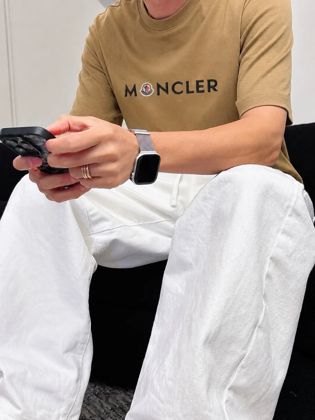 moncle～ logo 《 》7a tee ， Same Style ， : Black White Coffee Brown Size：S（90-130 ） M（125-150 ） L（135-165 ） XL（160-190 ） XXL（185-220 ）